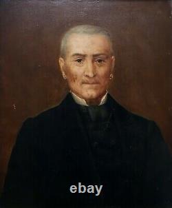 Tableau ancien signé Faucher, Portrait d'homme aux boucles d'oreilles, XIXe