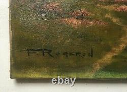 Tableau ancien signé Fernand Rogeron, Huile sur toile, Paysage, Rivière, XXe