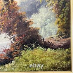 Tableau ancien signé Fleury École de Barbizon Huile sur toile Cerfs en forêt