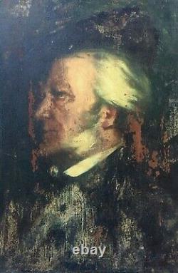 Tableau ancien signé, Huile sur panneau, Portrait de Wagner Encadré, XIXe