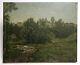 Tableau Ancien Signé, Huile Sur Plaque De Terre Cuite, Paysage Animé, Début Xxe