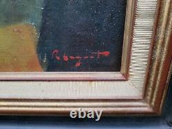 Tableau ancien signé L'Etang Couché de Soleil Peinture huile sur panneau isorel