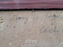 Tableau ancien signé L'Etang Couché de Soleil Peinture huile sur panneau isorel