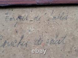 Tableau ancien signé L'Etang Couché de Soleil Peinture huile sur panneau isorel