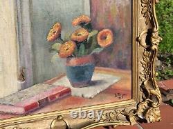 Tableau ancien signé L TRICON 1918 Bouquet de Fleurs Peinture huile sur toile