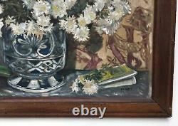 Tableau ancien signé Marty, Huile sur toile, Bouquet de fleurs, Début XXe
