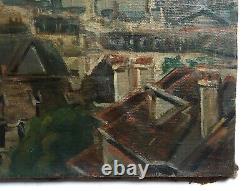 Tableau ancien signé, Panthéon et toits de Paris, Huile sur toile, Début XXe