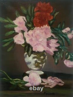 Tableau ancien signé Paul Permeke, Bouquet de fleurs, Huile sur toile, XXe