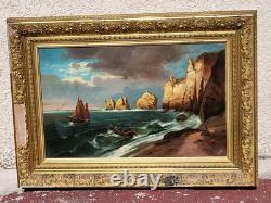 Tableau ancien signé. Paysage Méditerranéen Animé. Peinture huile sur toile