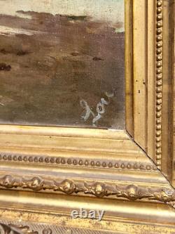 Tableau ancien signé Paysage Méditerranéen Animé. Peinture huile sur toile Tableau ancien signé Paysage Méditerranéen Animé. Peinture huile sur toile