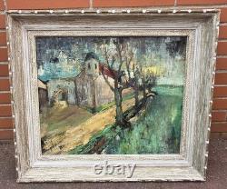 Tableau ancien signé Paysage champêtre animé'un chemin Peinture huile sur toile