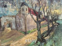 Tableau ancien signé Paysage champêtre animé'un chemin Peinture huile sur toile