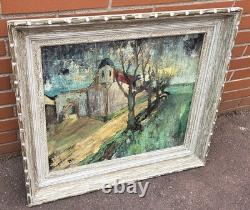 Tableau ancien signé Paysage champêtre animé'un chemin Peinture huile sur toile
