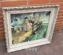 Tableau ancien signé Paysage champêtre animé'un chemin Peinture huile sur toile
