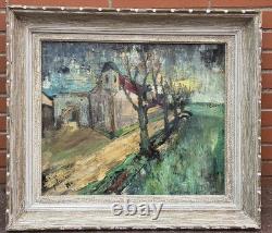 Tableau ancien signé Paysage champêtre animé'un chemin Peinture huile sur toile