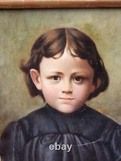 Tableau ancien signé Portrait Enfant Peinture huile sur toile