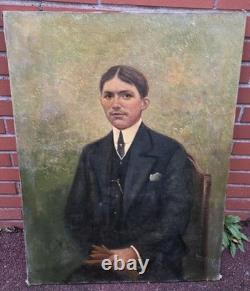 Tableau ancien signé. Portrait Homme. Peinture huile sur toile signée