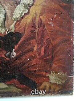 Tableau ancien signé, Portrait d'après Fragonard, Huile sur isorel, XXe
