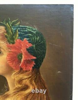 Tableau ancien signé, Portrait de femme, Huile sur toile marouflée, Début XXe
