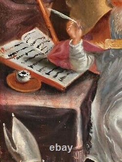 Tableau ancien signé. Saint Augustin. Peinture huile sur toile Style XVlll°