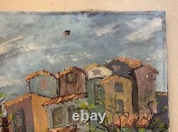 Tableau ancien signé, Ville aux façades colorées, Huile sur toile, Peinture, XXe