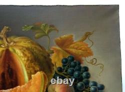 Tableau ancien signé et daté 1887, Huile sur toile, Nature morte, Fruits, XIXe