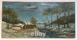 Tableau ancien signé et daté 31, Paysage enneigé, Huile sur toile, Début XXe