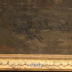 Tableau ancien signé peinture huile sur toile scène bucolique 800 19ème siècle
