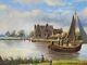 Tableau Ancien Signée Bord Du Lac Animé Peinture Huile Sur Panneau De Bois