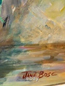 Tableau ancien signée JANE BOSC. Bouquet de Fleurs. Peinture huile sur toile