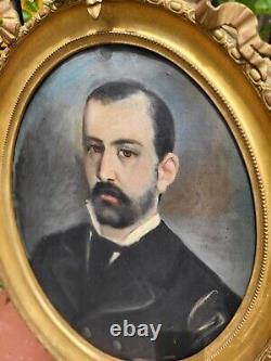 Tableau ancien signée. Portrait Homme. Peinture huile sur toile. Style XlX°