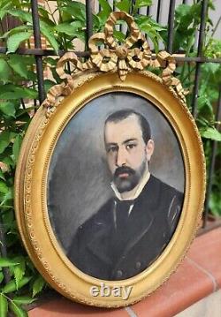 Tableau ancien signée. Portrait Homme. Peinture huile sur toile. Style XlX°