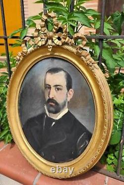 Tableau ancien signée. Portrait Homme. Peinture huile sur toile. Style XlX°