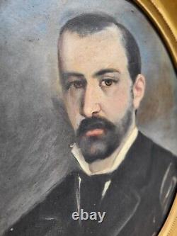 Tableau ancien signée. Portrait Homme. Peinture huile sur toile. Style XlX°