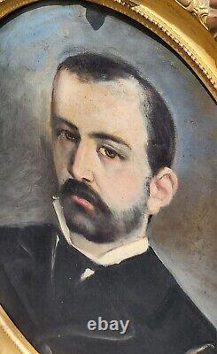 Tableau ancien signée. Portrait Homme. Peinture huile sur toile. Style XlX°