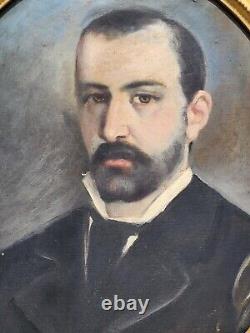 Tableau ancien signée. Portrait Homme. Peinture huile sur toile. Style XlX°