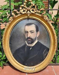 Tableau ancien signée. Portrait Homme. Peinture huile sur toile. Style XlX°