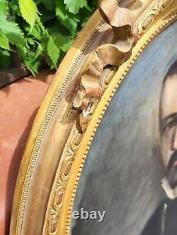 Tableau ancien signée. Portrait Homme. Peinture huile sur toile. Style XlX°