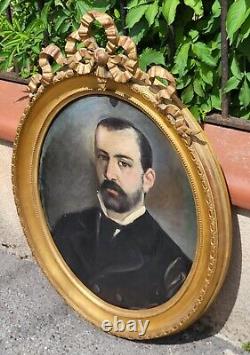 Tableau ancien signée. Portrait Homme. Peinture huile sur toile. Style XlX°