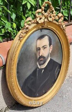 Tableau ancien signée. Portrait Homme. Peinture huile sur toile. Style XlX°