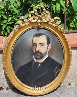 Tableau ancien signée. Portrait Homme. Peinture huile sur toile. Style XlX°