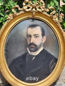 Tableau ancien signée. Portrait Homme. Peinture huile sur toile. Style XlX°
