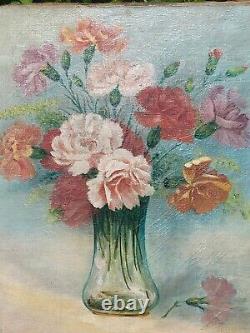 Tableau ancien signée WILLIAM ALBER. Bouquet De Fleurs. Peinture huile sur toile
