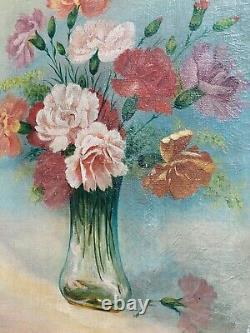Tableau ancien signée WILLIAM ALBER. Bouquet De Fleurs. Peinture huile sur toile