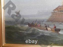 Tableau ancien, sortie du port en barque de pêche, XIXeme 44x36 cm HC