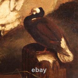 Tableau chevaux huile sur toile ancienne peinture animaux écurie 19ème siècle