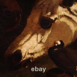 Tableau chevaux huile sur toile ancienne peinture animaux écurie 19ème siècle