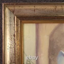 Tableau fille peinture signée huile sur toile cadre style ancien 20ème siècle