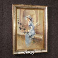 Tableau fille peinture signée huile sur toile cadre style ancien 20ème siècle