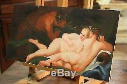 Tableau huile sur table cadre personnages figures nues oeuvre style ancien 900